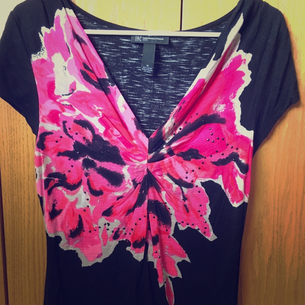 INC black/pink beaded T-shirt